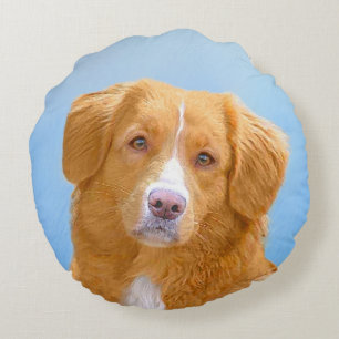 Nova Scotia Duck Tolling Retriever Dog Painting Round Pillow