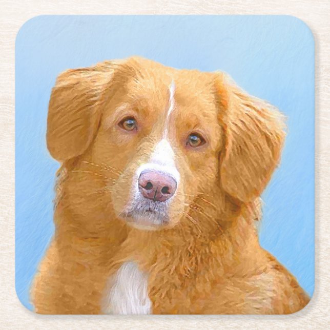 Nova Scotia Duck Tolling Retriever Dog Painting Square Paper Coaster (Front)
