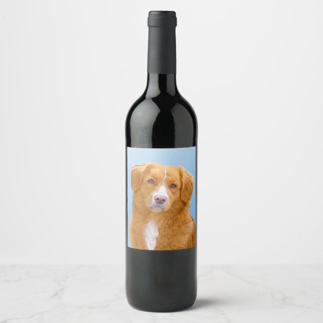 Nova Scotia Duck Tolling Retriever Dog Painting Wine Label (Front)