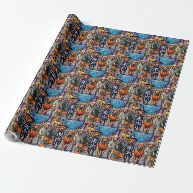 Nova Scotia Duck Tolling Retriever Halloween Wrapping Paper (Unrolled)