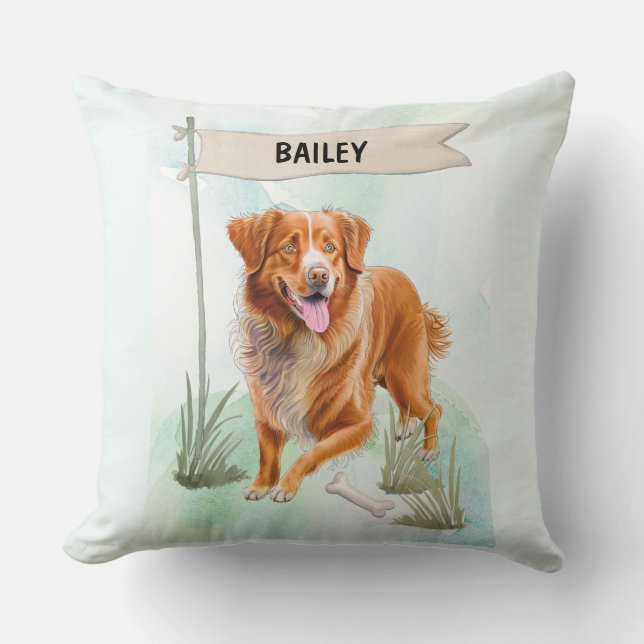 Nova Scotia Duck Tolling Retriever Watercolor Dog Throw Pillow (Front)