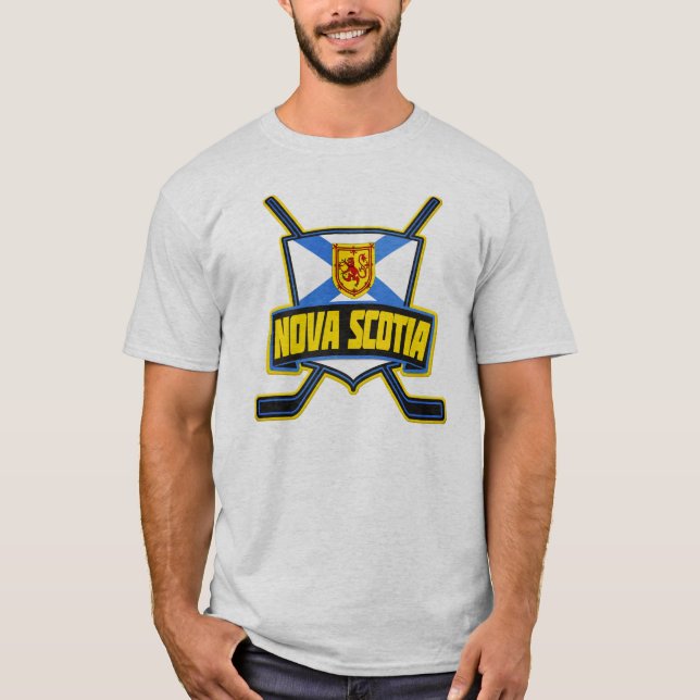 Nova Scotia Flag Hockey Logo, With Back Print T-Shirt (Front)