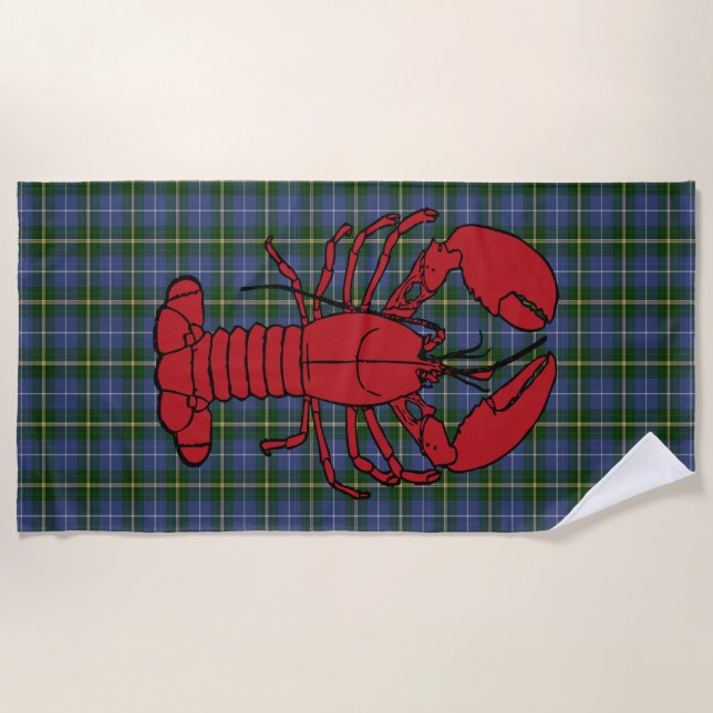 Nova Scotia lobster tartan  beach towel (Front)