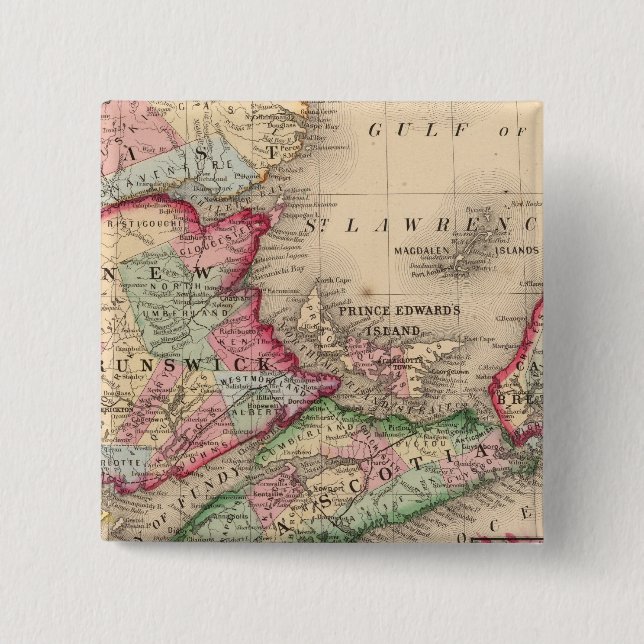Nova Scotia, New Brunswick, Map by Mitchell 2 Inch Square Button (Front)