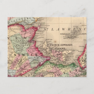 Nova Scotia, New Brunswick, Map by Mitchell Postcard