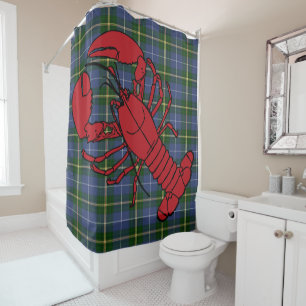 Nova Scotia Tartan blue shower curtain lobster
