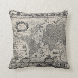 Nova totius terrarum, 1606 Antique World Map Throw Pillow