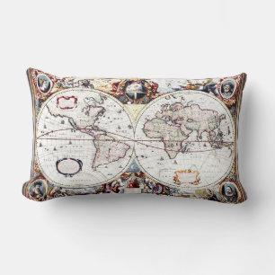 Nova Totius Terrarum Orbis by Henricus Hondius II Lumbar Pillow