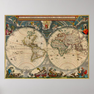 Nova Totius Terrarum Orbis Tabula World Map Poster