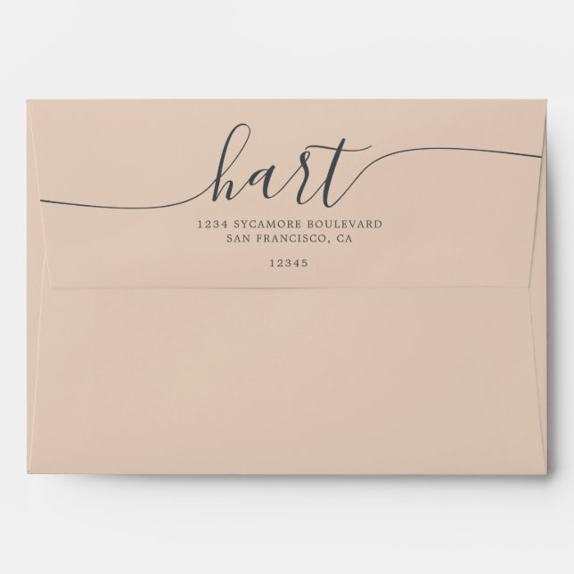 Novelle Peach with Black Script Return Address Envelope (Back (Top Flap))
