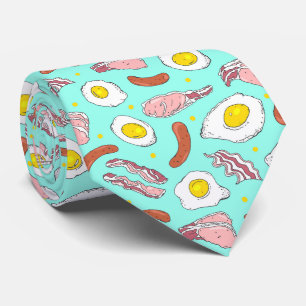 Novelty Bacon Egg Sausage Breakfast Blue Tie