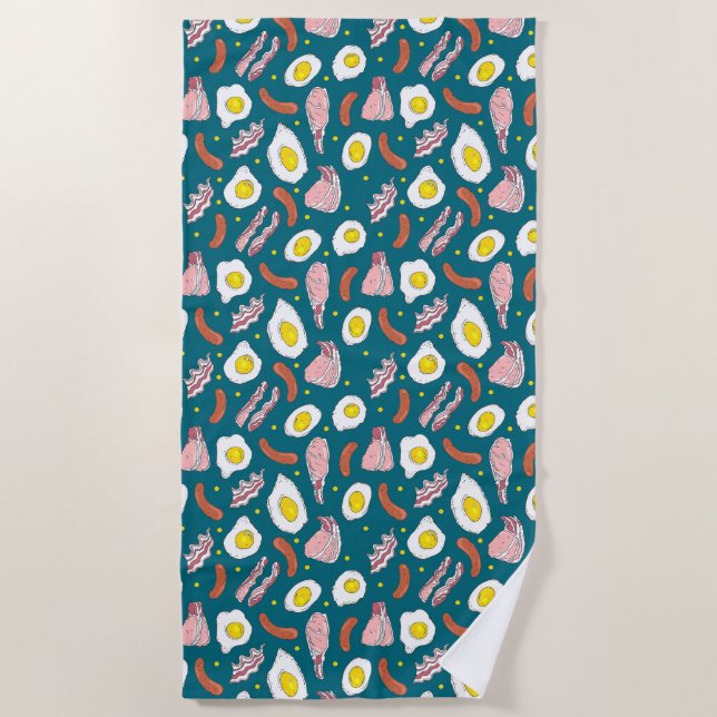 Novelty Eggs Bacon Sausage Fried Breakfast Chef Beach Towel (Front)