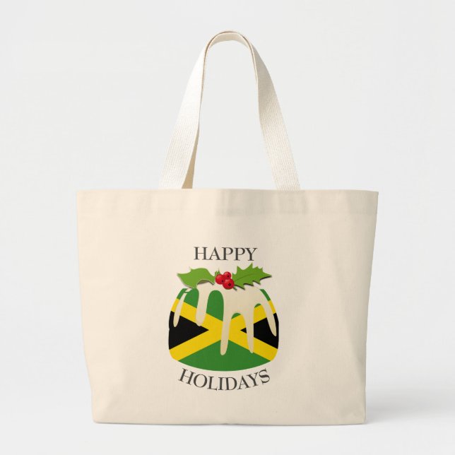 Novelty | Festive Pudding with | JAMAICAN FLAG Large Tote Bag (Front)