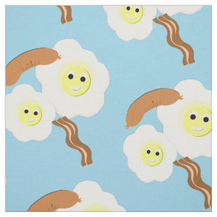 Novelty Fried Eggs Sausage Bacon Fun Print Fabric