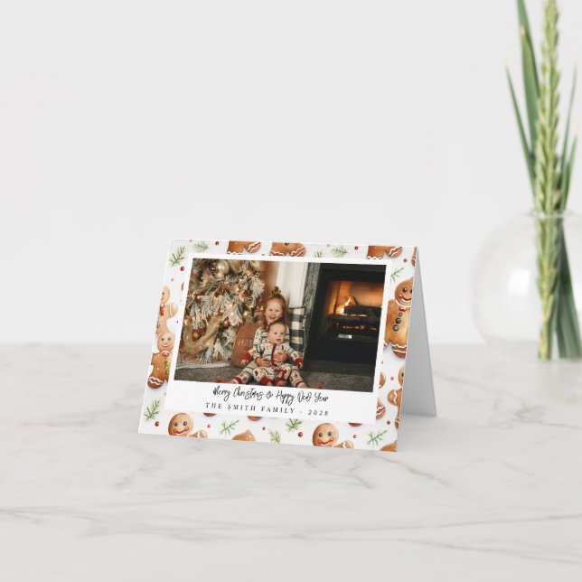 Novelty Gingerbread Men Holiday Photo Card (Front)