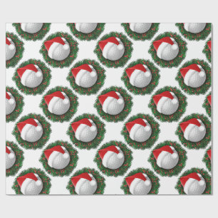 Novelty Golf Ball and Santa Hat Wrapping paper
