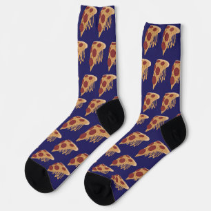 Novelty Melting Cheese Pepperoni Pizza Blue Socks