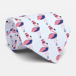 Novelty Pink Flamingo July 4th Holiday Tie