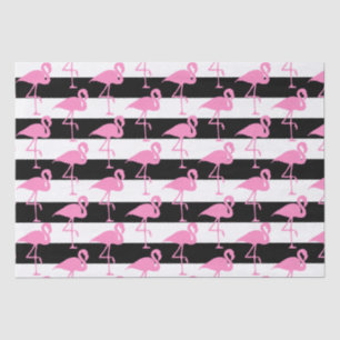 Novelty Pink Flamingos on Black and White Striped Tissue Paper