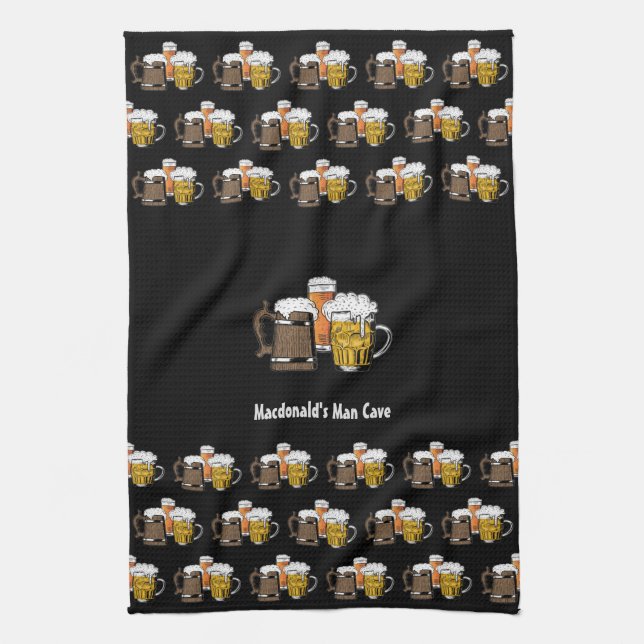 Novelty Three Beers Cartoon CUSTOM PHOTO Black Kitchen Towel (Vertical)