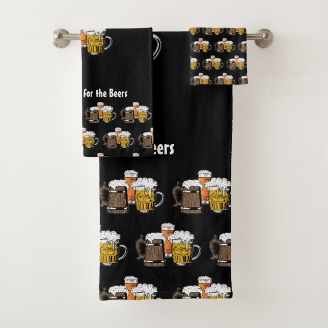 Novelty Three Beers Cartoon CUSTOMIZABLE Black Bath Towel Set (Insitu)