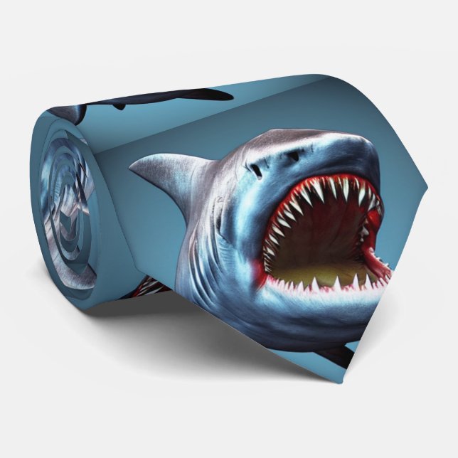 Novelty Unusual Big Jaws Like Shark Pattern  Tie (Rolled)