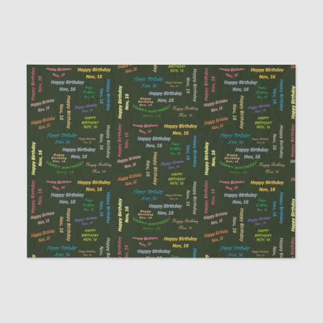 November, 16 Birthday Tissue Paper (Front)