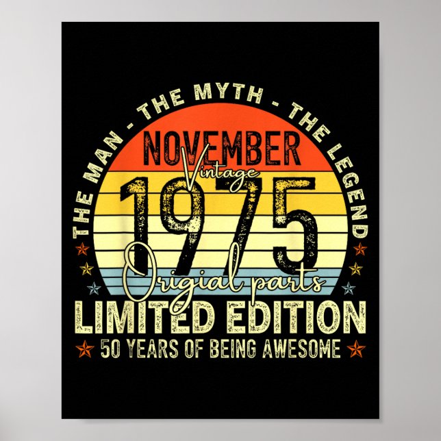 November 1975 50th Birthday For Men Women 50 Year  Poster (Front)