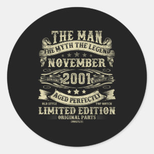 November 2001 24th Birthday For Men 24 Year Old Bd Classic Round Sticker