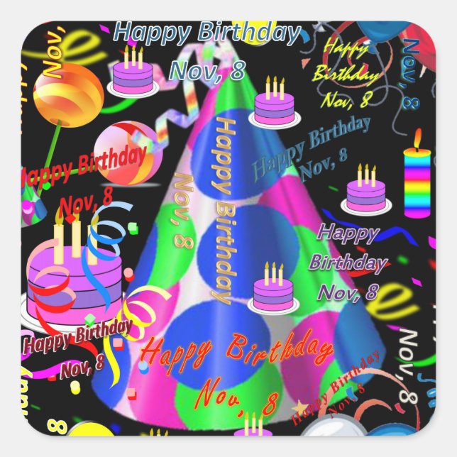 November, 8 Kids Birthday Stickers (Front)