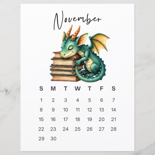 November Baby Dragon Art Print Whimsical Fantasy  (Front)