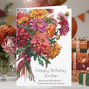 November Birth Flower Birthday Card   Mums & Peony