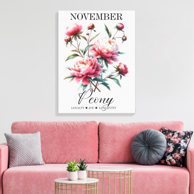 November Birth Flower Peony Premium Wrapped Canvas (Insitu(LivingRoom))