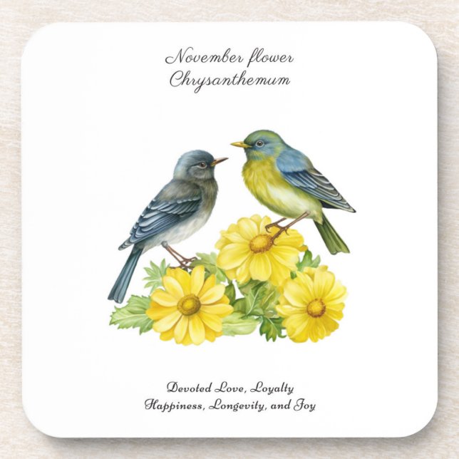 November Birth Month Flower Chrysanthemum Birds Coaster (Front)