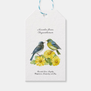 November Birth Month Flower Chrysanthemum Birds Gift Tags