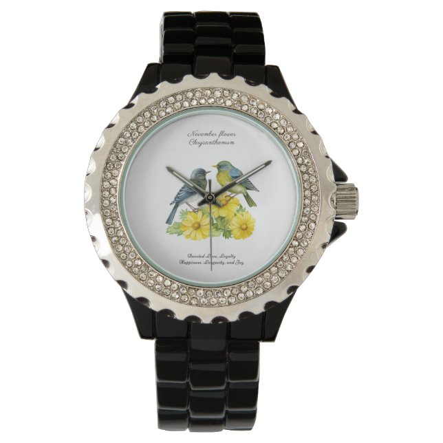 November Birth Month Flower Chrysanthemum Birds Watch (Front)