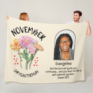 NOVEMBER Birth Month Flower NAME PHOTO Christian Fleece Blanket
