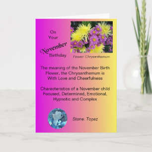 November Birthday Card - Chrysanthemum and Topaz