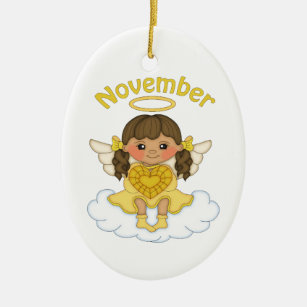 November Birthstone Angel Brunette Ceramic Ornament