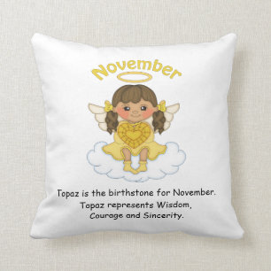 November Birthstone Angel Brunette Throw Pillow