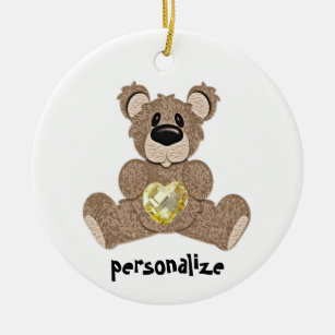 November Birthstone Teddy Bear Ornament