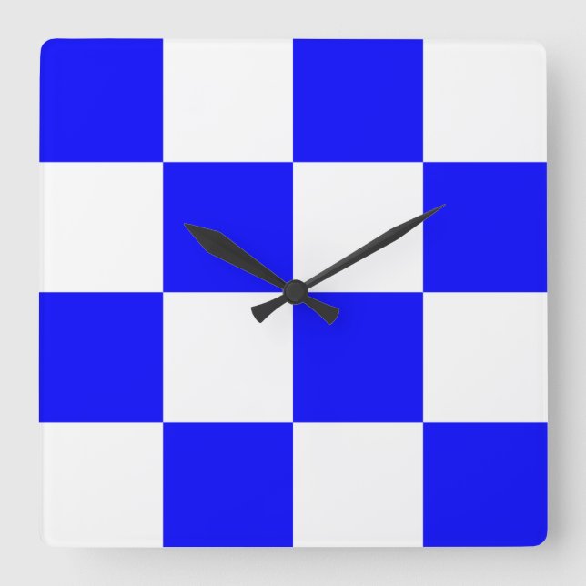 NOVEMBER Blue White Chequered Square Wall Clock (Front)
