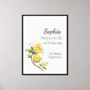 November Chrysanthemum Personalized Birthday Canvas Print