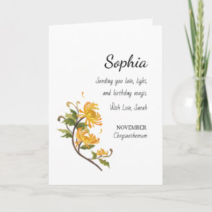 November Chrysanthemum Personalized Birthday Card