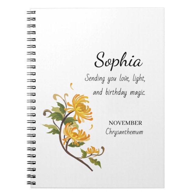 November Chrysanthemum Personalized Birthday Notebook (Front)