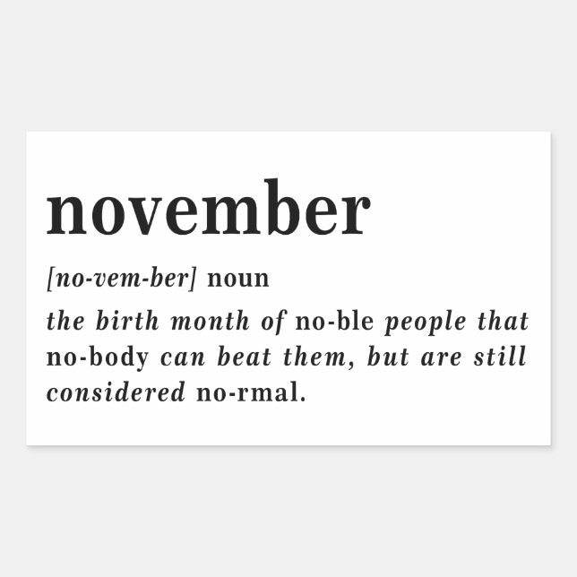 November Definition Birthday Sticker (Front)