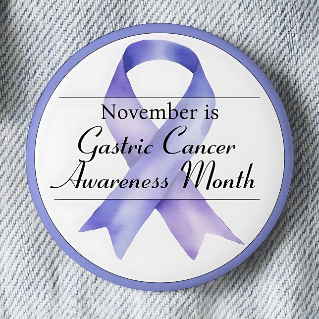 November Gastric Stomach Cancer Awareness Month 2 Inch Round Button (Periwinkle awareness ribbon.  November is Gastric (stomach) Cancer Awareness Month.)