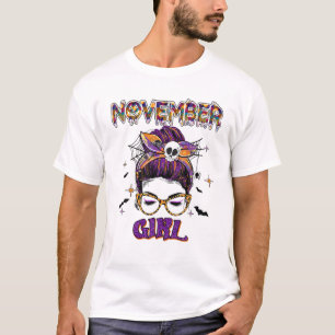 November Girl Halloween Woman Face Wink Eye Skull T-Shirt