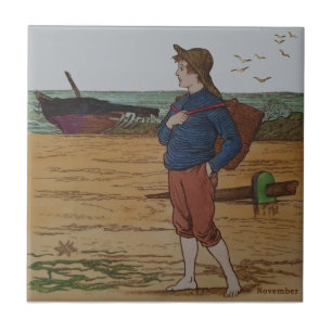 November Hand Coloured Wedgwood Antique Repro Tile