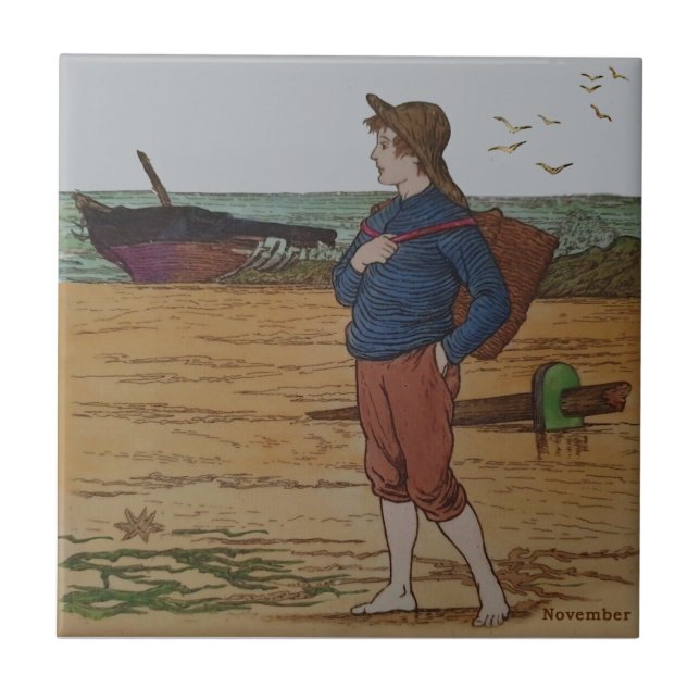 November Hand Coloured Wedgwood Antique Repro Tile (Front)